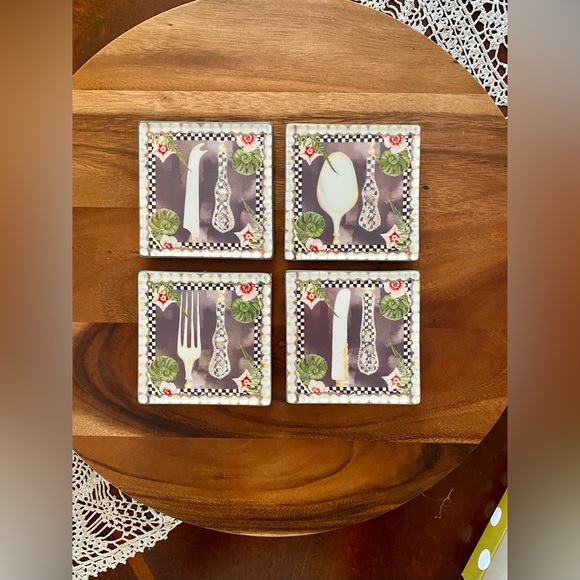 MacKenzie-Childs Bon Appetit Ceramic Coasters - Set of 4 ✨NIB✨ - Picture 3 of 8